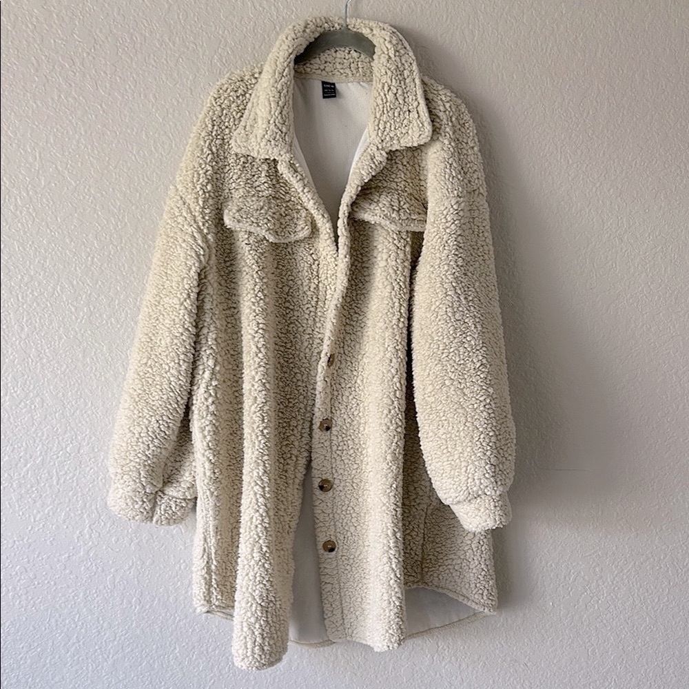 SHEIN Cream Teddy Jacket – Plush Fleece Cozy Outerwear
